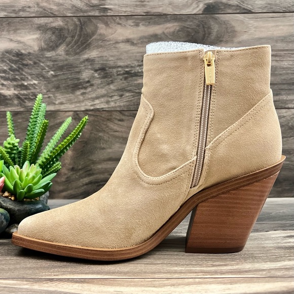 NIB Vince Camuto Amtinda Square Toe Block Heel Leather Bootie Tortilla 9M - Picture 8 of 13